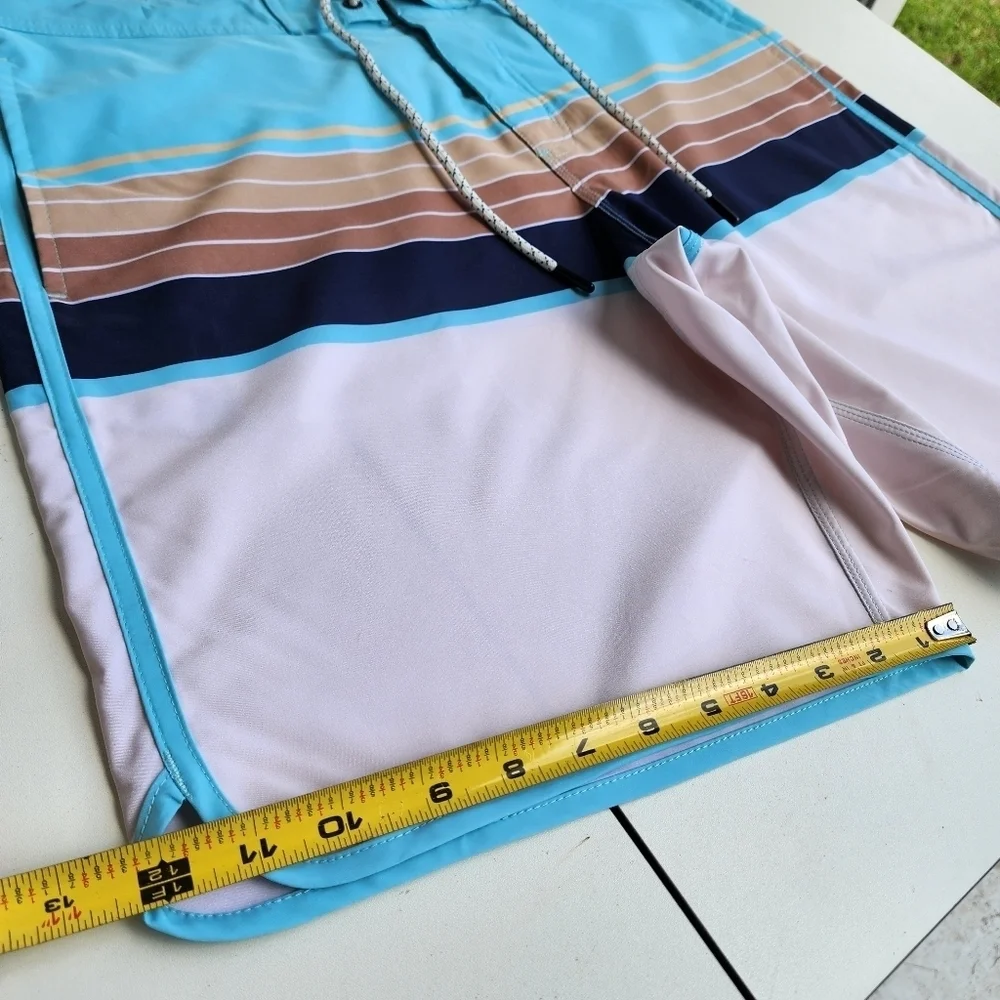 Compaund Men's Quick-Dry Swim Trunks Beach Board Shorts White Aqua Brown Sz 33